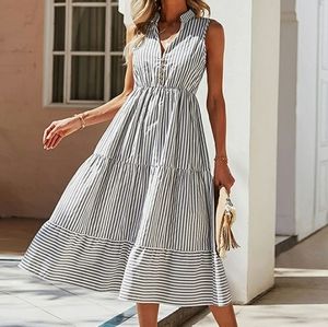Striped Sleeveless Casual Flowy Dress